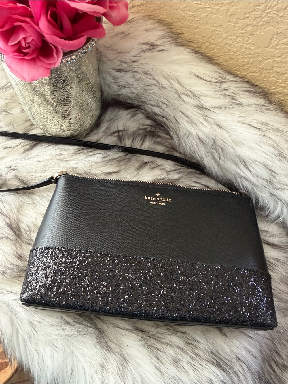 kate spade black glitter-accent shoulder bag